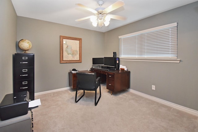 4795 Chadwick Dr, Beaumont, TX 77706 - office featuring light carpet, a ceiling fan, and baseboards
