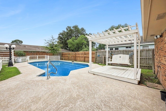 5938 W Madison Blvd, Groves, TX 77619 - view of swimming pool featuring a patio, a fenced backyard, and a pergola