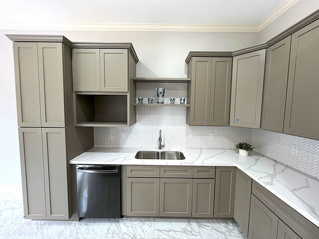 bathroom featuring hardwood / wood-style flooring, crown molding, and shower with separate bathtub