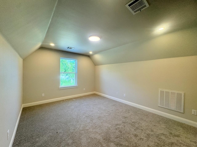 additional living space with carpet floors and vaulted ceiling