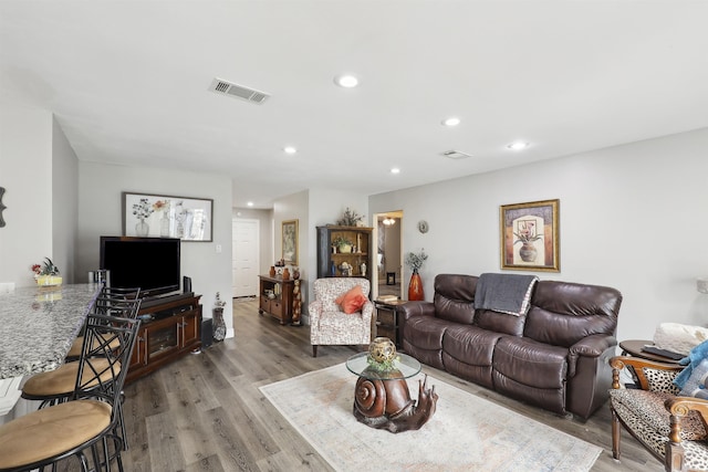 living room with light wood-type flooring