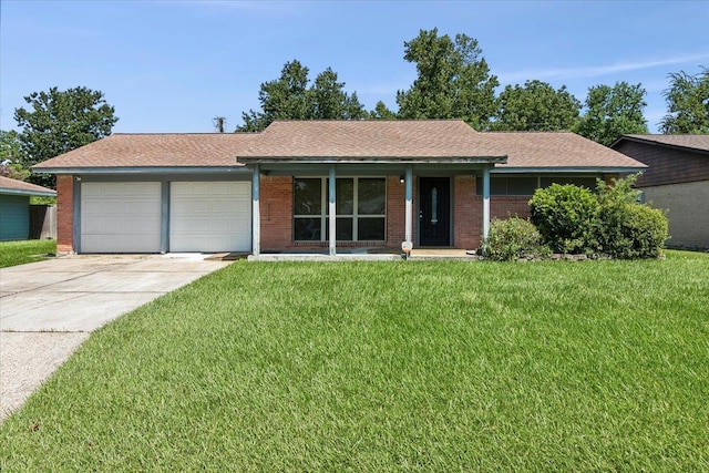 single story home with a front lawn and a garage