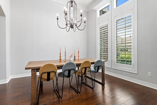 6526 Brayfield Ln, Beaumont, TX 77706 - dining area with a chandelier, ornamental molding, and dark wood-style floors