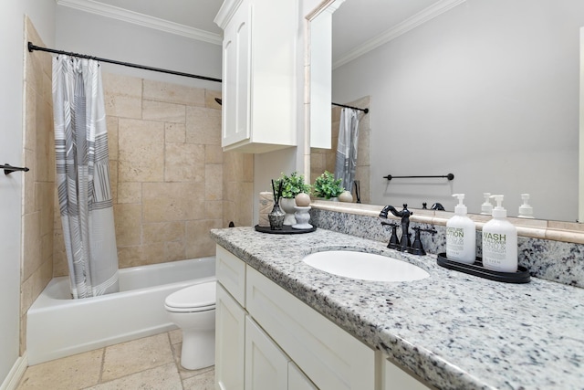 6526 Brayfield Ln, Beaumont, TX 77706 - full bath featuring ornamental molding, vanity, shower / bath combo, and stone tile floors