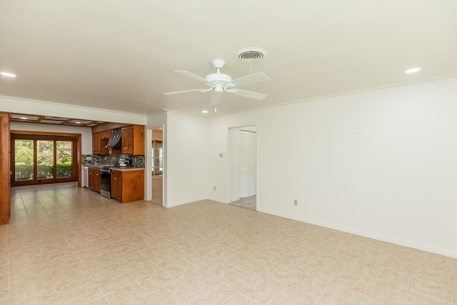 515 Watts Rd, Silsbee, TX 77656 - unfurnished living room featuring recessed lighting, ornamental molding, and a ceiling fan