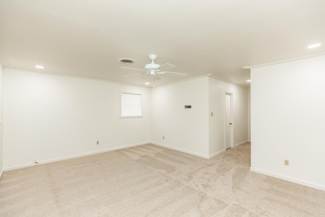 515 Watts Rd, Silsbee, TX 77656 - empty room featuring recessed lighting, a ceiling fan, crown molding, and light colored carpet
