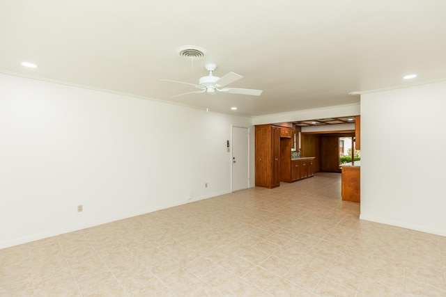 515 Watts Rd, Silsbee, TX 77656 - spare room with recessed lighting, ornamental molding, and ceiling fan