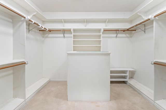 spacious closet featuring light carpet