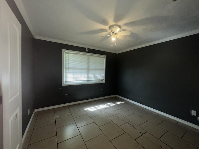 5333 Lakeside Dr, Port Arthur, TX 77642 - empty room with ceiling fan, tile patterned flooring, and crown molding