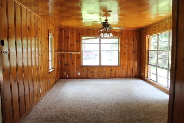 4246 Griffing Dr, Port Arthur, TX 77642 - unfurnished room with light colored carpet, wood walls, and a ceiling fan