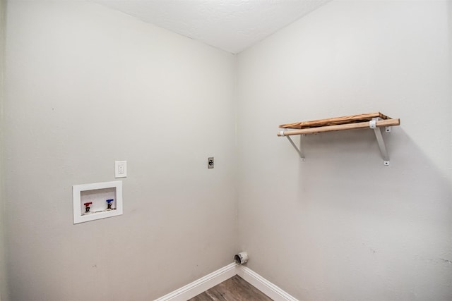 laundry room with washer hookup, wood-type flooring, and electric dryer hookup