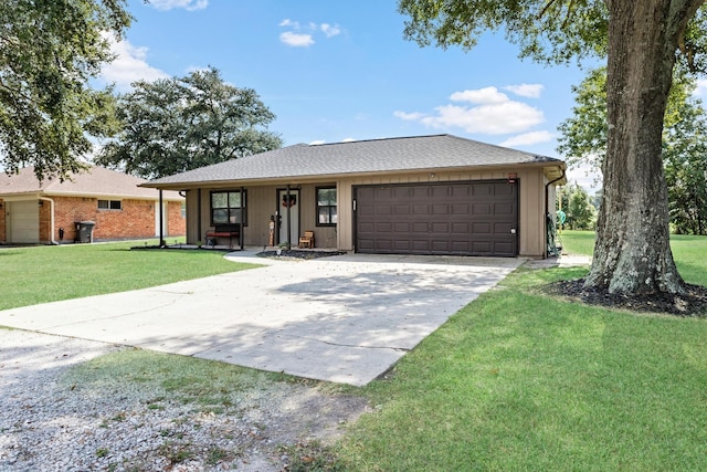 ranch-style home with a front lawn