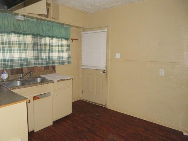 kitchen with sink, dark wood-type flooring, and a textured ceiling