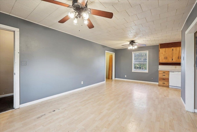 unfurnished living room featuring light hardwood / wood-style flooring and ceiling fan