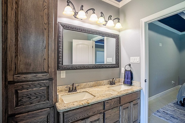 3812 Debbie Ave, Groves, TX 77619 - bathroom with crown molding and double vanity