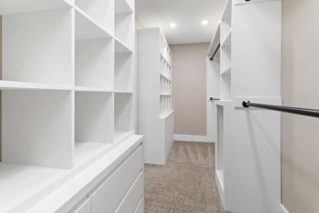 spacious closet with light colored carpet