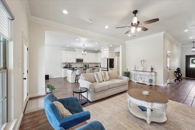 9270 Pampas St, Beaumont, TX 77713 - living room with recessed lighting, wood finished floors, and a ceiling fan