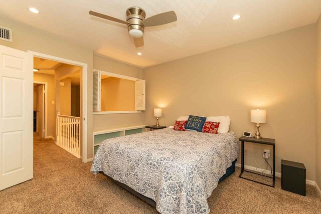 1620 Wellington Pl, Beaumont, TX 77706 - bedroom featuring carpet floors, recessed lighting, baseboards, and ceiling fan