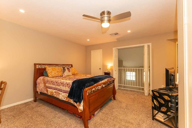 1620 Wellington Pl, Beaumont, TX 77706 - bedroom with light carpet, recessed lighting, baseboards, and ceiling fan