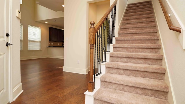 2650 Cedar Spgs, Port Arthur, TX 77640 - staircase with wood finished floors, baseboards, and recessed lighting