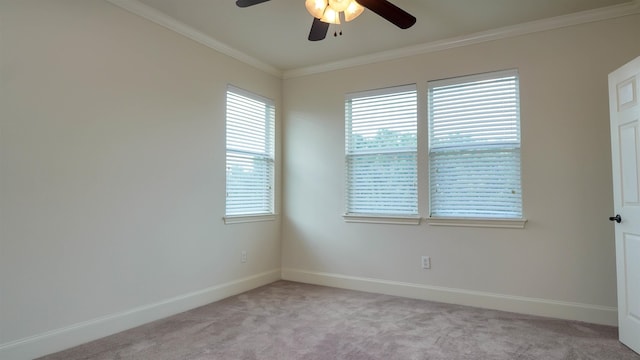 2650 Cedar Spgs, Port Arthur, TX 77640 - spare room featuring a ceiling fan, crown molding, light colored carpet, and baseboards