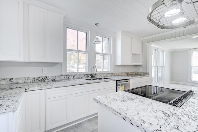 kitchen with white cabinets, stainless steel dishwasher, and sink