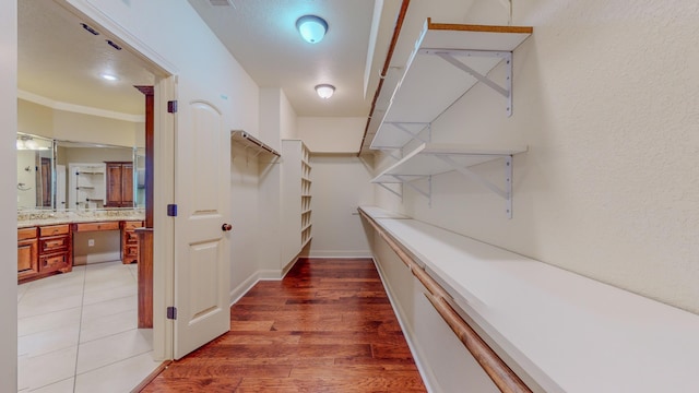 spacious closet featuring dark wood-type flooring