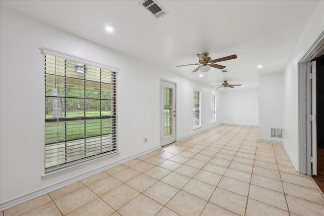 6635 Griffing Rd, Beaumont, TX 77708 - empty room featuring light tile patterned flooring, visible vents, recessed lighting, and a ceiling fan