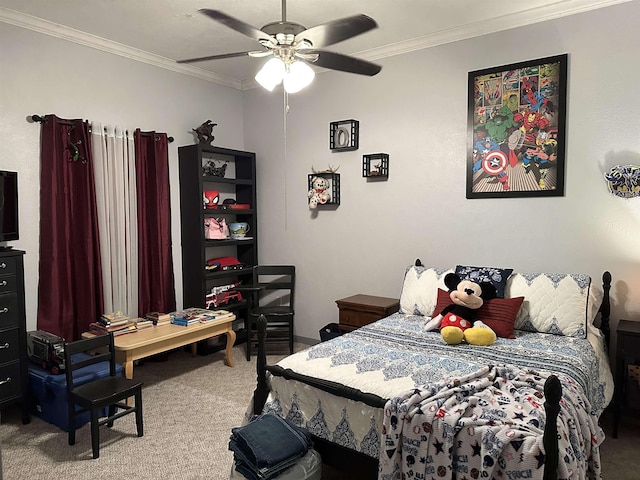 304 County Road 773, Buna, TX 77612 - carpeted bedroom featuring ornamental molding and ceiling fan