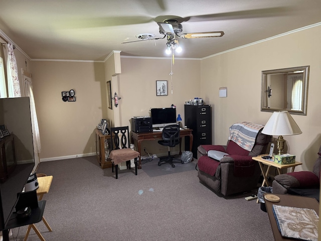 2515 Date St, Port Arthur, TX 77642 - carpeted office space featuring a ceiling fan, crown molding, and baseboards