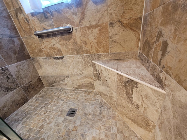 interior details featuring tiled shower