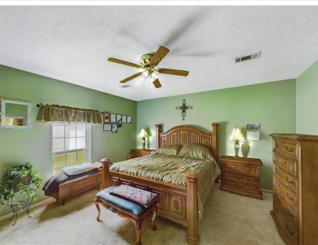 8135 Dawn Dr, Beaumont, TX 77705 - carpeted bedroom with a textured ceiling, ceiling fan, and baseboards