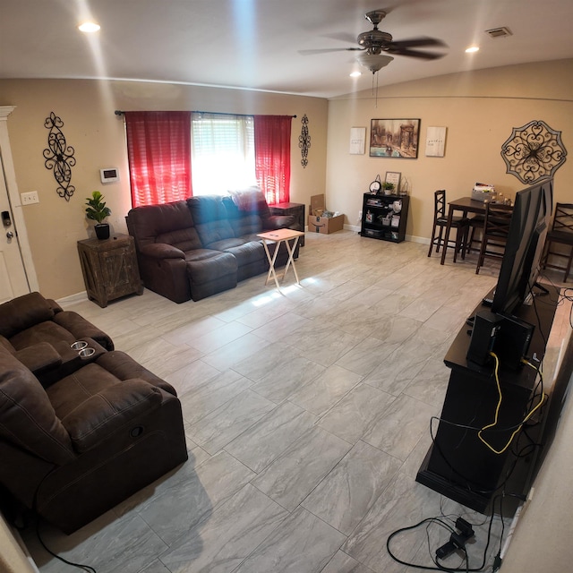 living room with ceiling fan