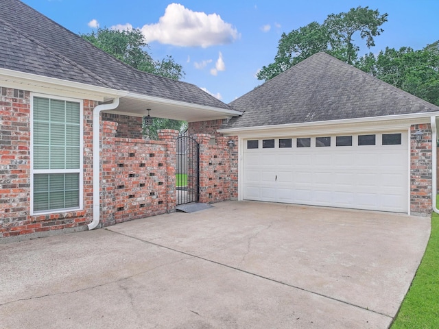3760 Seminole Dr, Beaumont, TX 77707 - view of property exterior with driveway, brick siding, a gate, and roof with shingles
