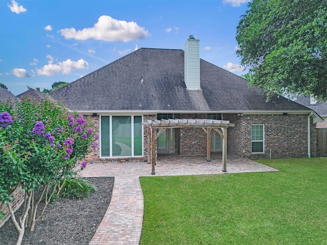 3760 Seminole Dr, Beaumont, TX 77707 - back of house with a pergola, a patio area, a yard, and brick siding