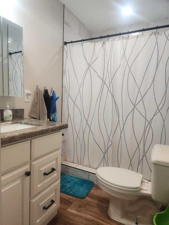 10848 Sandy Ln, Beaumont, TX 77705 - bathroom with vanity, wood finished floors, and curtained shower