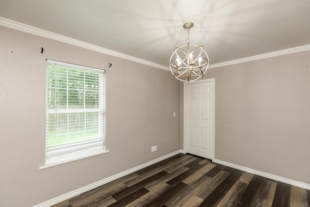 3075 Shivers St, Vidor, TX 77662 - empty room with a chandelier, baseboards, ornamental molding, and dark wood-type flooring