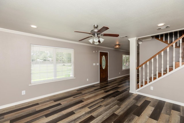 3075 Shivers St, Vidor, TX 77662 - entryway with ceiling fan, plenty of natural light, baseboards, ornamental molding, and recessed lighting