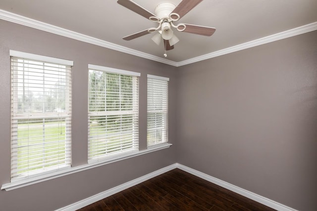 3075 Shivers St, Vidor, TX 77662 - spare room with baseboards, dark wood-style floors, crown molding, and a ceiling fan