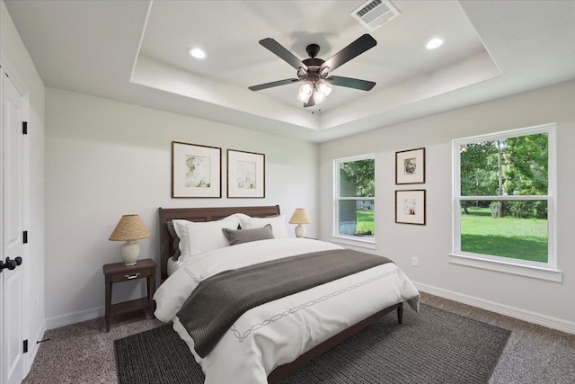 8581 Cedar Dr, Lumberton, TX 77657 - bedroom with a raised ceiling, carpet flooring, baseboards, and recessed lighting