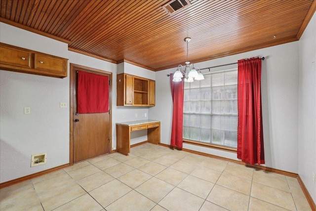 1120 Meadowvale Dr, Beaumont, TX 77706 - kitchen featuring wood ceiling, brown cabinetry, a chandelier, light countertops, and hanging light fixtures