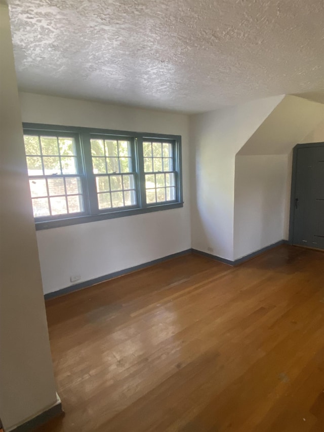 bonus room with hardwood / wood-style floors, a textured ceiling, and a wealth of natural light