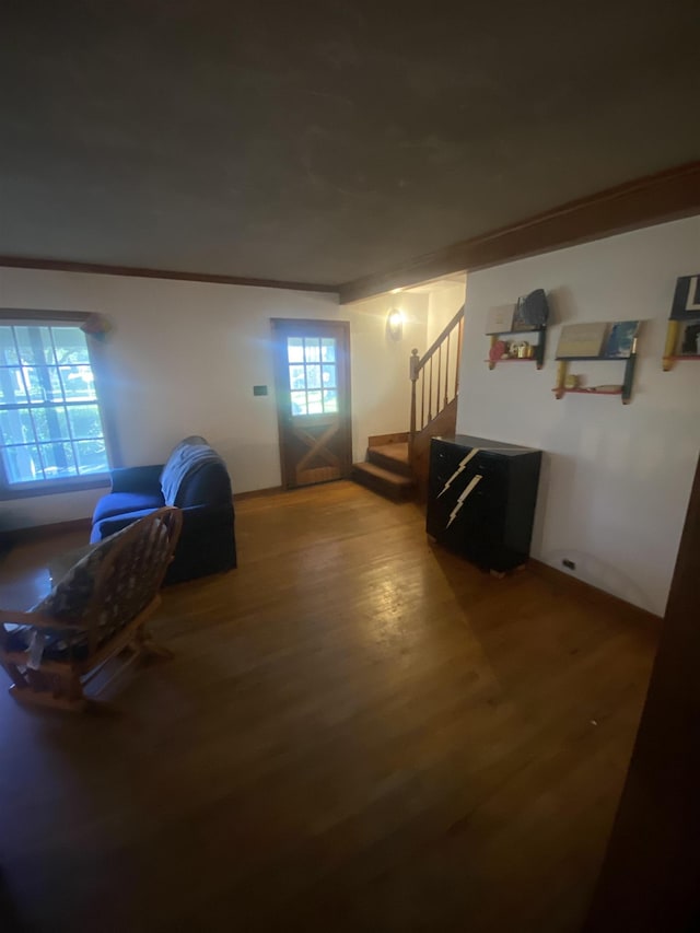 interior space with crown molding and wood-type flooring