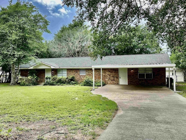 single story home with a carport and a front yard