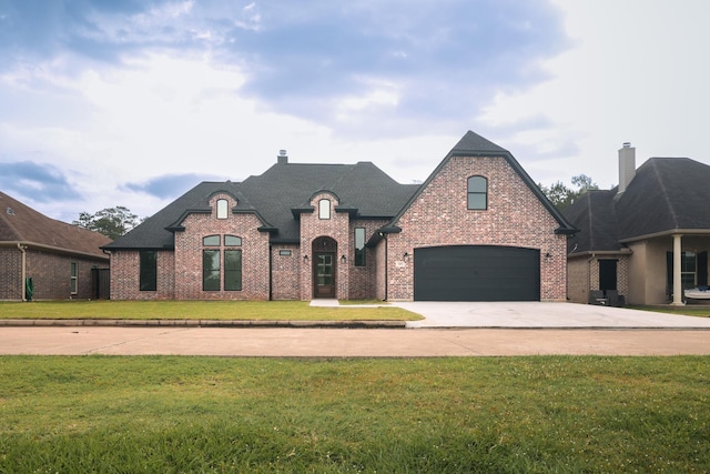 french country home featuring a front lawn