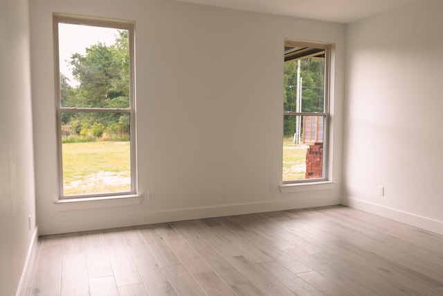 spare room featuring a wealth of natural light and light hardwood / wood-style floors