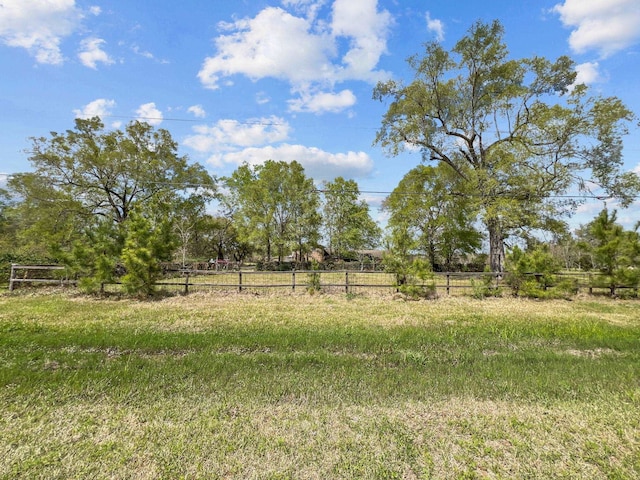 view of yard featuring a rural view and fence