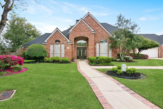 3495 Briar Way, Beaumont, TX 77706 - view of front of home featuring brick siding, a front lawn, and a chimney