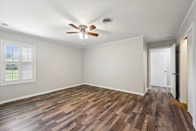 5520 N Circuit Dr, Beaumont, TX 77706 - unfurnished room featuring crown molding, a ceiling fan, visible vents, and dark wood finished floors