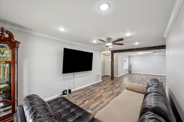 5520 N Circuit Dr, Beaumont, TX 77706 - living area with recessed lighting, wood finished floors, visible vents, and ornamental molding